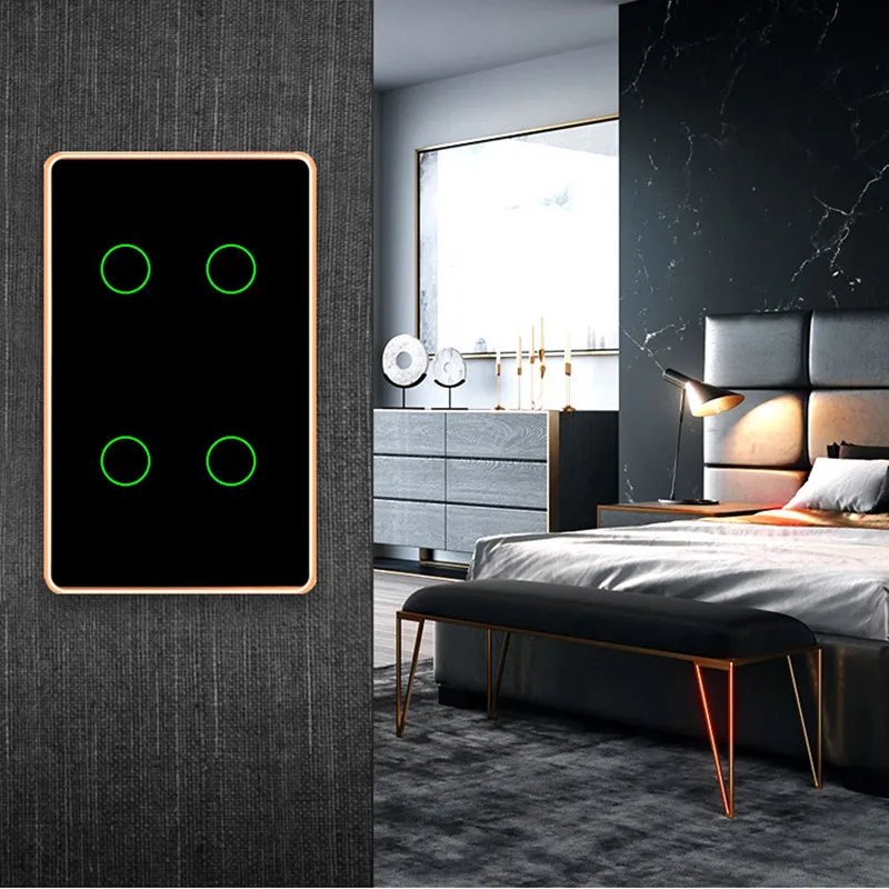 Tuya Smart Home Zigbee Metal Frame Waterproof Touch Light Switch EU/US/UK/AU Standard Neutral 4 Gang Wall Sensor Switch