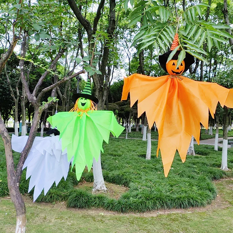 Halloween Hanging Pumpkin Ghost Doll Ornament Cute Orange Pumpkin Scarecrow Decoration Party Tree Yard Indoor Outdoor Decor Prop