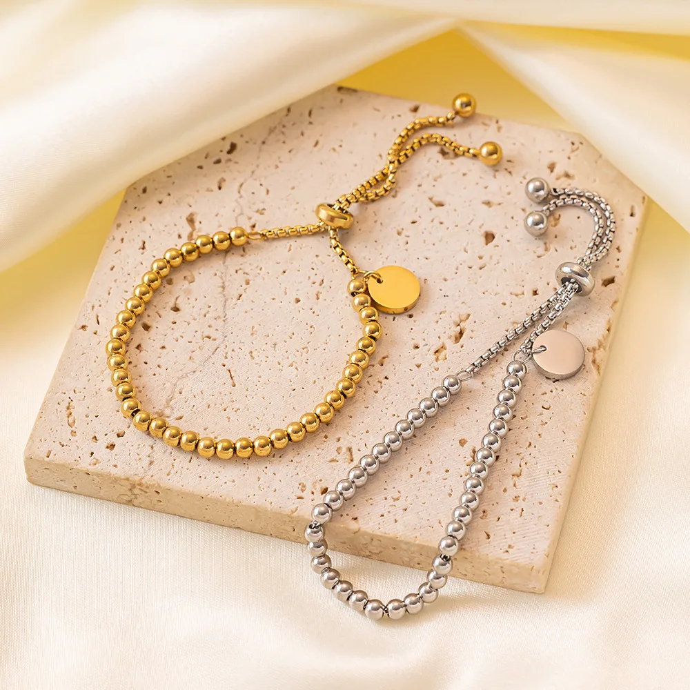 316L Stainless Small Ball Beads Pull Out Bracelet for Women Simple Fashion Circular Tag Bracelet Daily Party Jewelry image 4