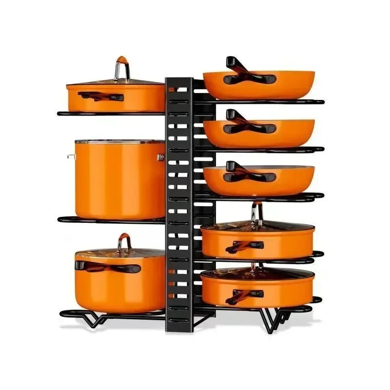 5/8 Tiers Pan Pot Organizer Rack 3 DIY Methods Adjustable Cabinet Pantry Pots Lids Storage Rack Home Kitchen Organization