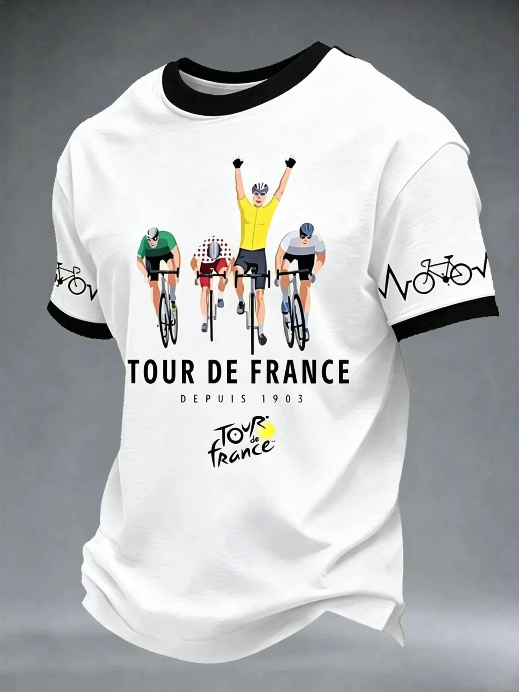 Men Women French Cycling Race Print Short Sleeve Crew Neck Casual Breathable Oversized Plus Size Vintage Retro Sports Fan Jersey