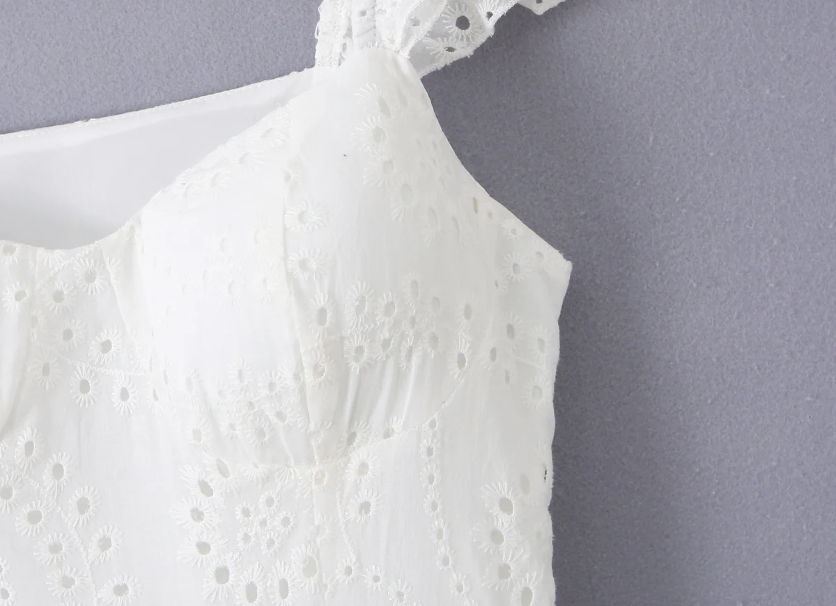 Sexy Wit Borduren Kant Pad Beha Corset stijl Houten oren Band Mini Tank Jurk Vrouwen 2 Lagen Ruches Swing Jurken Vestidos