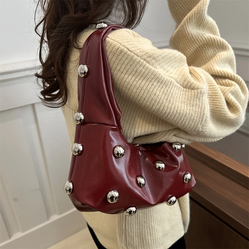

Korean Style Studded Underarm Bag New Large Capacity PU Leather Crossbody Shoulder Handbag Women Fashion Designer Tote Purse