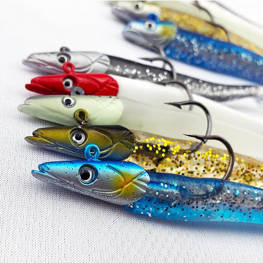 1PC Soft Lure Glow Crazy Fish Sand Eel Wobbler Bait Silicone Sea Bass Pike Caña Rockfishing Grouper Vinyl Fishing Lead Jig