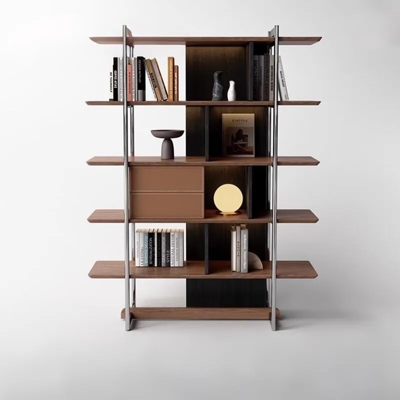 

Y Итальянская минималистичная книжная полка, стеллаж для хранения из нержавеющей стали, кабинет, минималистичная многослойная книжная полка, домашнее использование