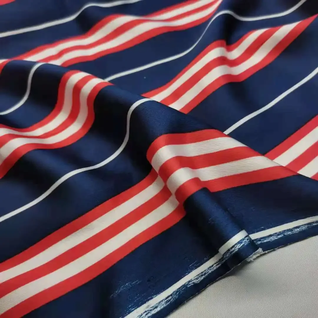 Stripe Dress Fabric Satin Crepe Soft Dropping For Gown Pajamas Glossy Material