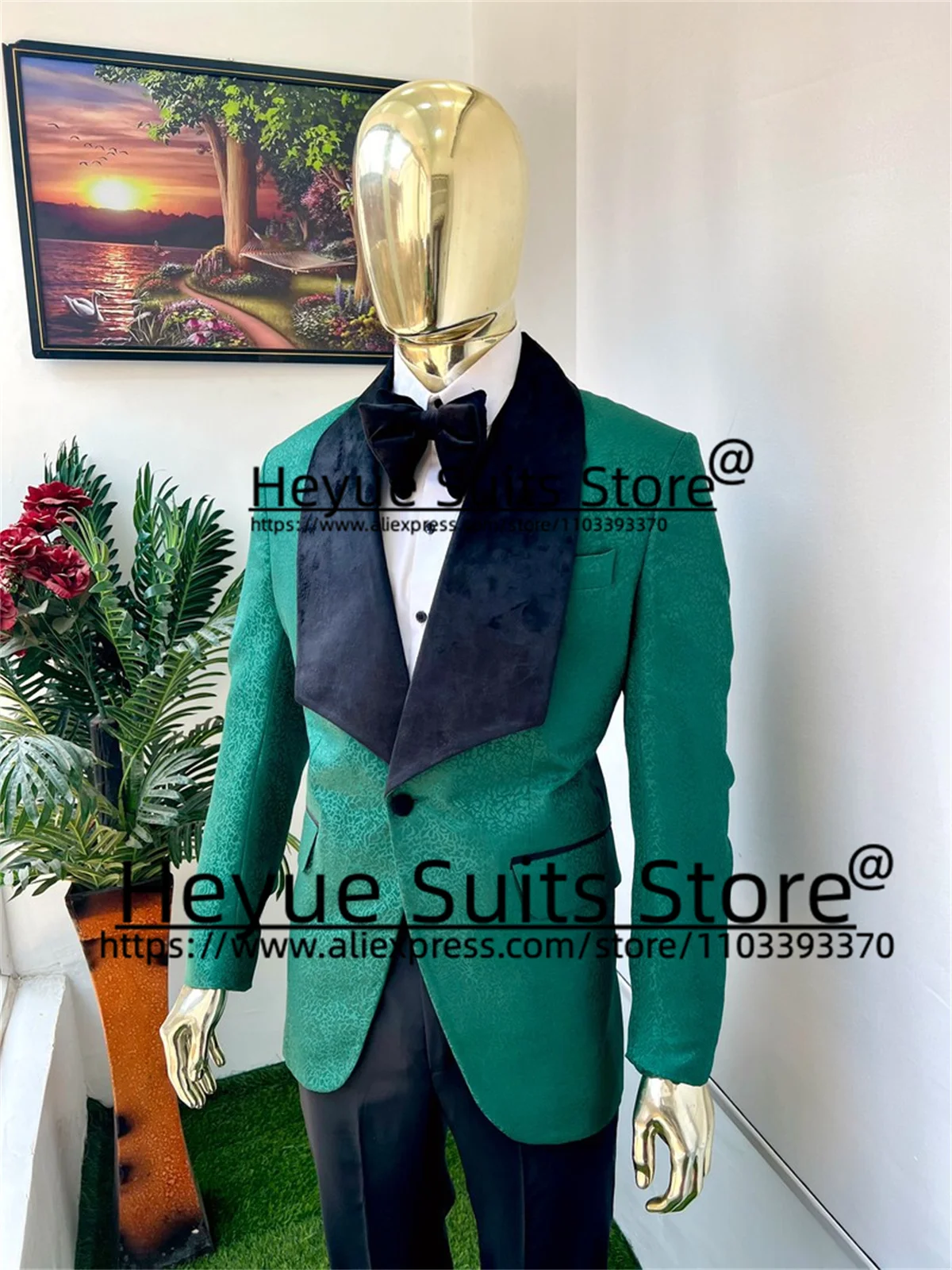 

Luxuly Green High-end Wedding Suits For Men Slim Fit Shawl Lapel Groom Tuxedos 2Pieces Sets Elegant Male Blazers Costume Homme