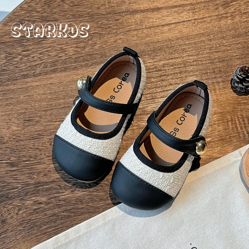 

Classic Brand Design Black White Tweed Ballet Flat Kid Girl Elegant Round Toe Buckle Strap Mary Janes Baby Child Soft Dress Shoe