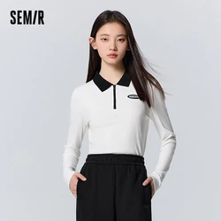 Semir Polo Shirt Women Short Contrasted Color Winter Fashion Trendy Letter Sweater Temperament Versatile Polo Shirt