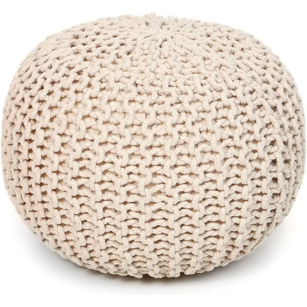 

Round Pou Ottoman –18"x18"x14" Hand-Knitted Cotton Poue –Cable ootstool –Boho Dori Hassock –Pre-Stued Poo – Extra Seat