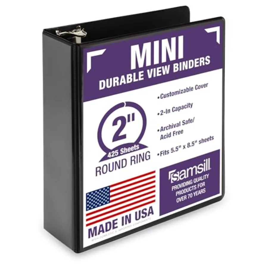 

Economy Mini 3 Ring Binder, Round Ring Binder, Holds 5.5 x 8.5 Inch Documents, Customizable Cover