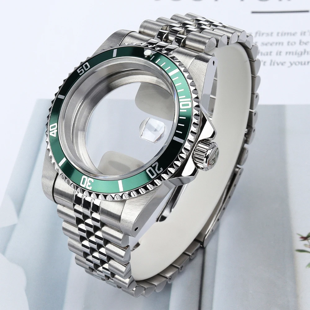 Vintage 39.5MM Diver Watch Case NH35 Sapphire Glass For Retro Submariner NH35 NH36 NH34/38 Jubilee Strap Aluminum Bezel Assemble