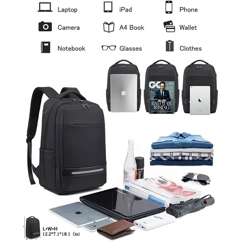 Laptop Casual Backpack for Men 17 Inch,Slim Waterproof Travel Rucksack with USB Charging Port,Anti-Theft Large Work Computer Bag