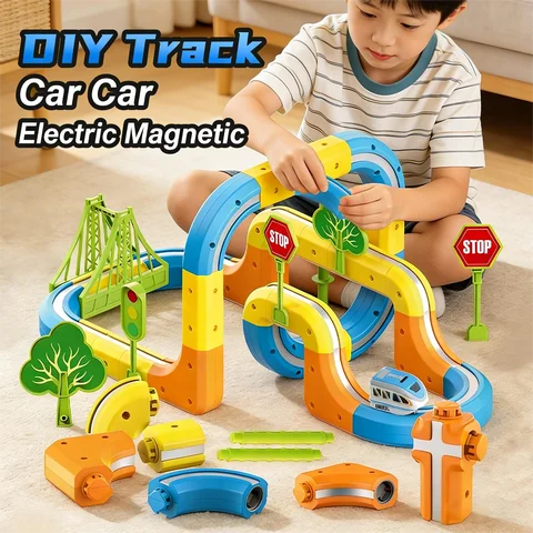 Electric Magnetic DIY Track Car, Parent-Child Interaction, Multiple Play Styles, Anti-Gravity Train, Super Strong Magnets, DIY Assembly, Best Gift for Boys and Girls