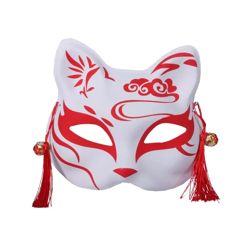 Topeng rubah Jepang Cosplay dilukis tangan Anime Demon Slayer setengah wajah topeng kucing Masquerade Festival pesta alat peraga Cosplay