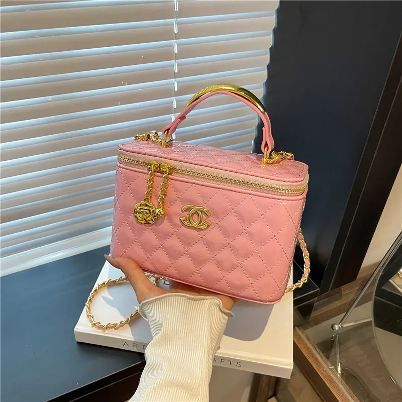 

Shiny Quilted Chain Box Bag, Women's Mini Evening Bag with Detachable Strap, Elegant Clutch & Shoulder Bag, Luxury Small Purse