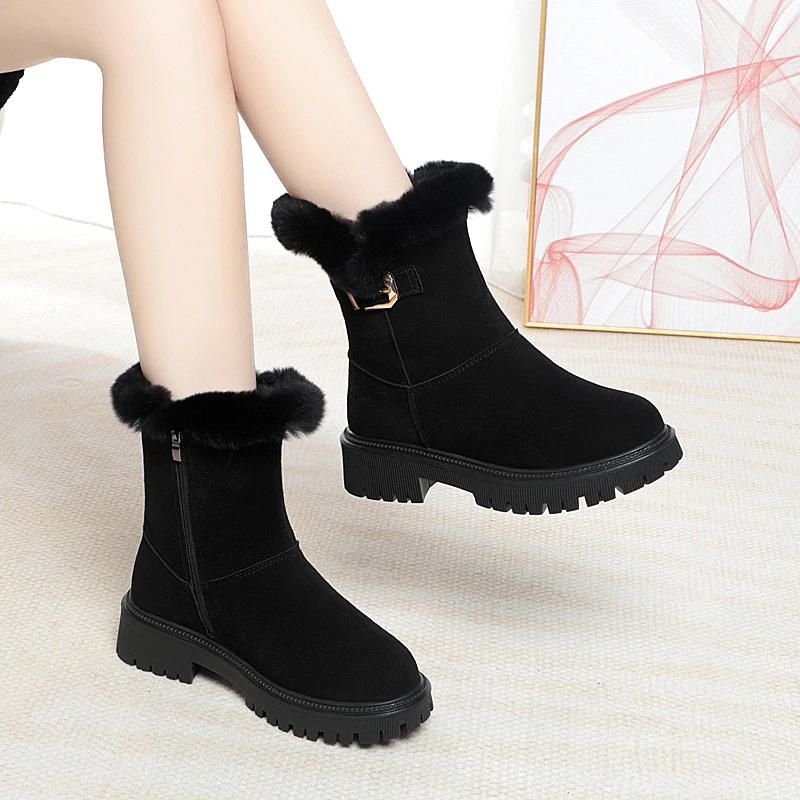 AIYUQI Women Snow Boots 2024 New Genuine Leather Large Size Winter Boots Women British Style Wool Warm  Marton Boots Women