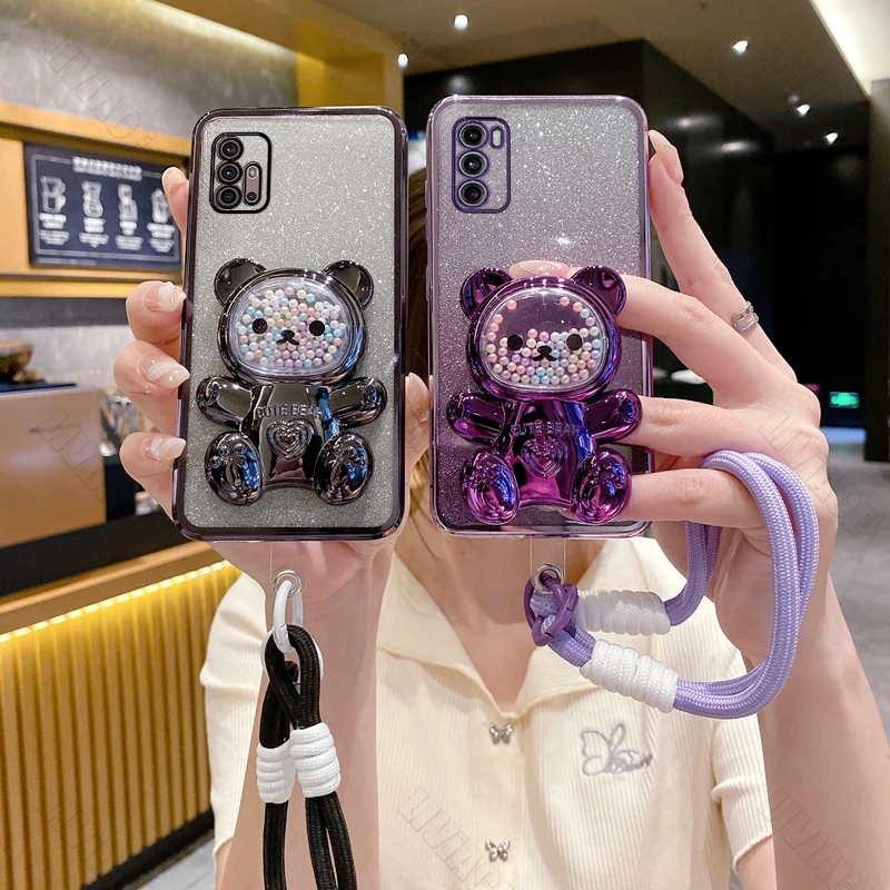 جراب هاتف بسوار معصم من Gilitter Bear ، غطاء حامل لموتورولا موتو E6S ، E7 Plus ، Power ، E13 ، E20 ، E22 ، E32 ، E 7 ، 13 ، E 20 ، E 22 ، 22