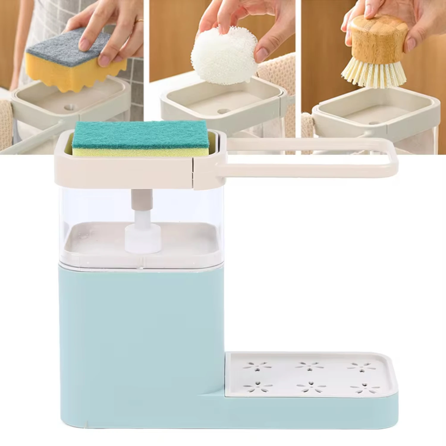 New Green Dish Soap  Box Sponge  Shelf 4 in 1 Dish Soap Dispenser  Kitchen Sink  Sponge Caddy Countertop Rack