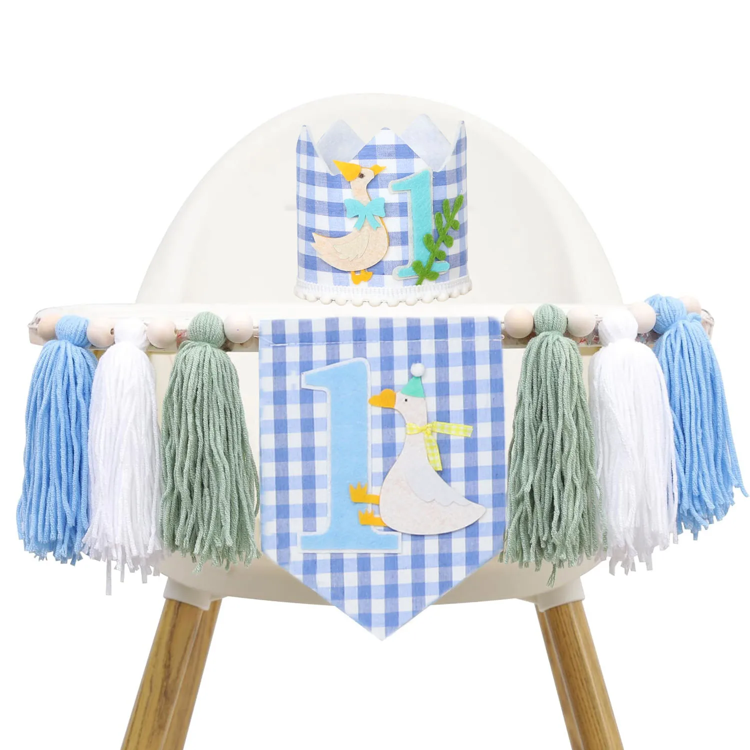 Hochstuhl-Banner zum 1. Geburtstag, blaue große Gans-Thema, dekorative Girlande für Geburtstagsfeiern, Foto-Requisiten, Partyzubehör für Jungen – Detail 8