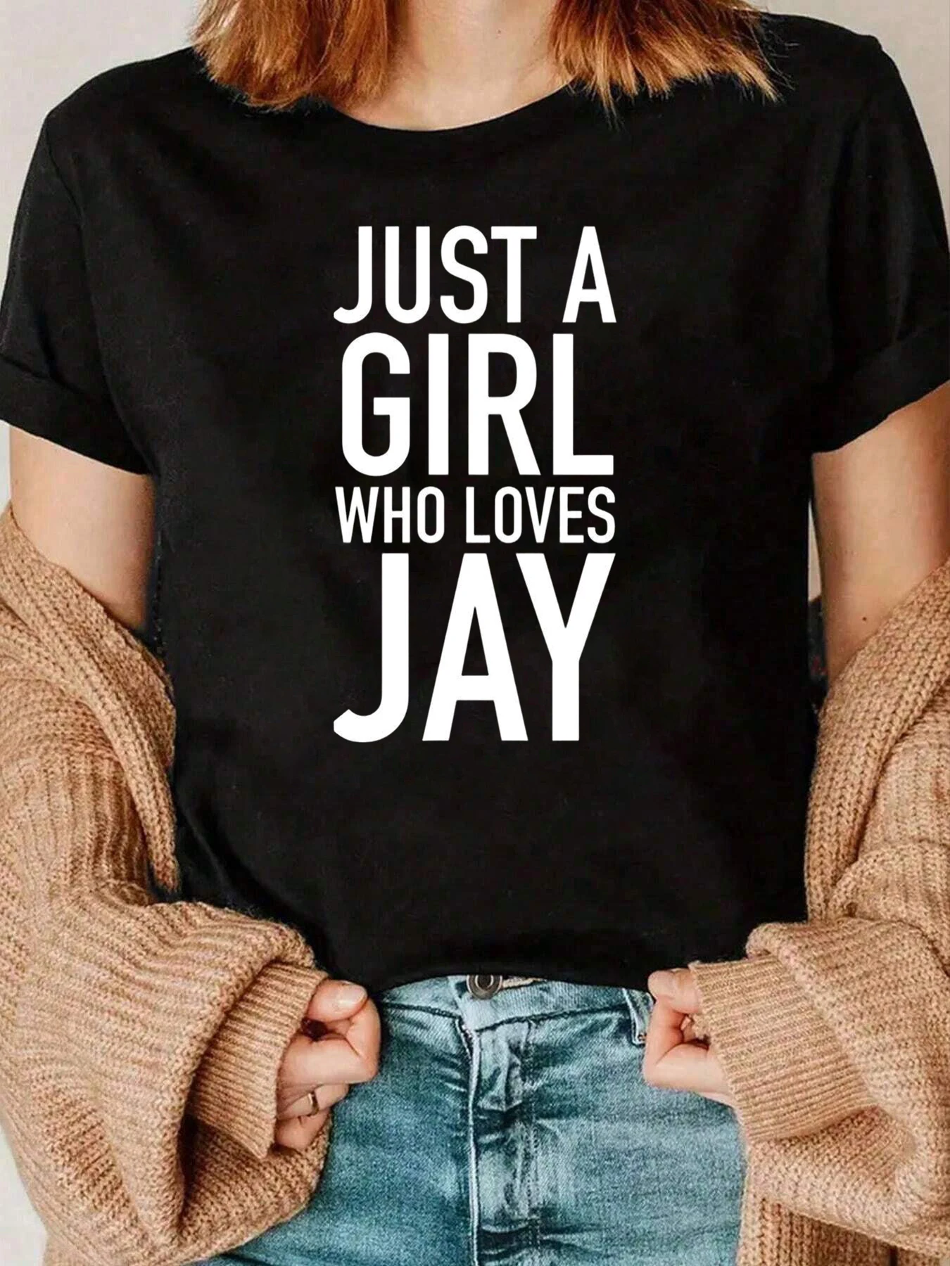 Solo una ragazza che ama Jay T-shirt con stampa Abbigliamento casual quotidiano da donna 220 g