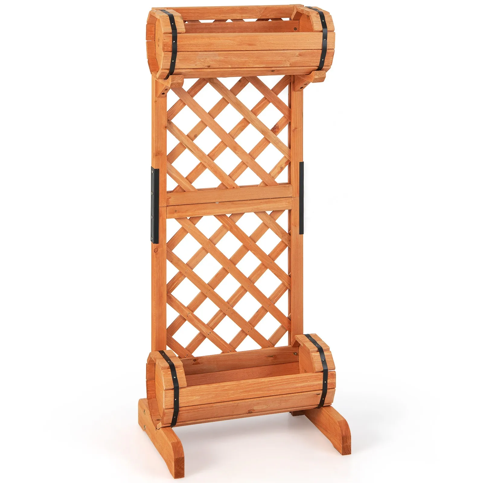 

Двухуровневый деревянный контейнер-клумба для вертикального выращивания растений с решеткой