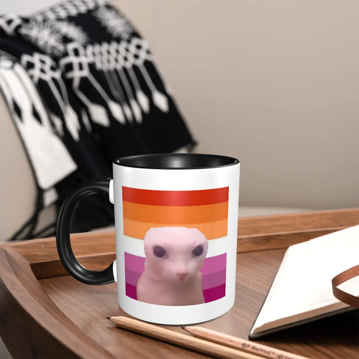 Lesbian Sphynx Bingus Kitten Cat Mug Funny Ceramic Coffee Cups Tea Mugs Milk Cup Drinkware Gift for Woman Man