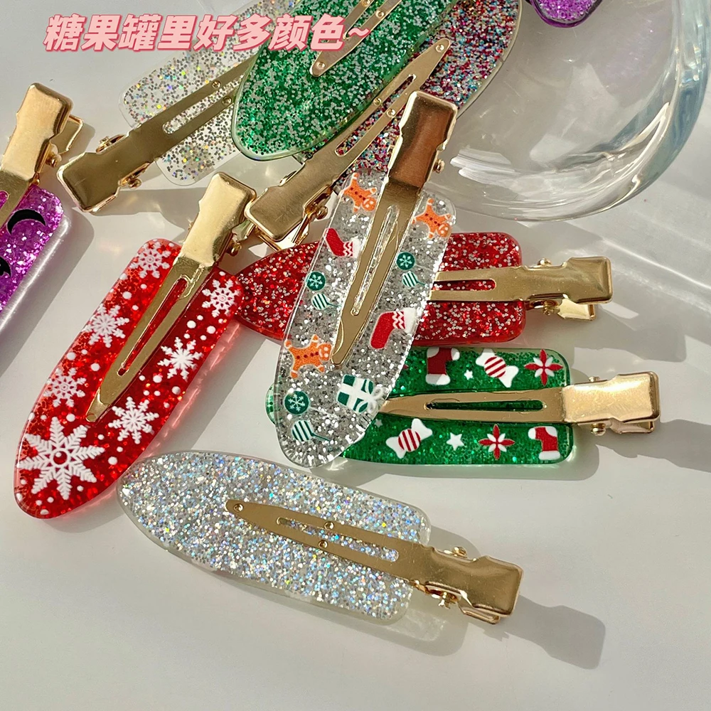 Fashion Christmas Element Duckbill Hairpins Cute Elk Candy Snowflake Santa Claus Printing Hair Clip Accessory Y2K Gift Props