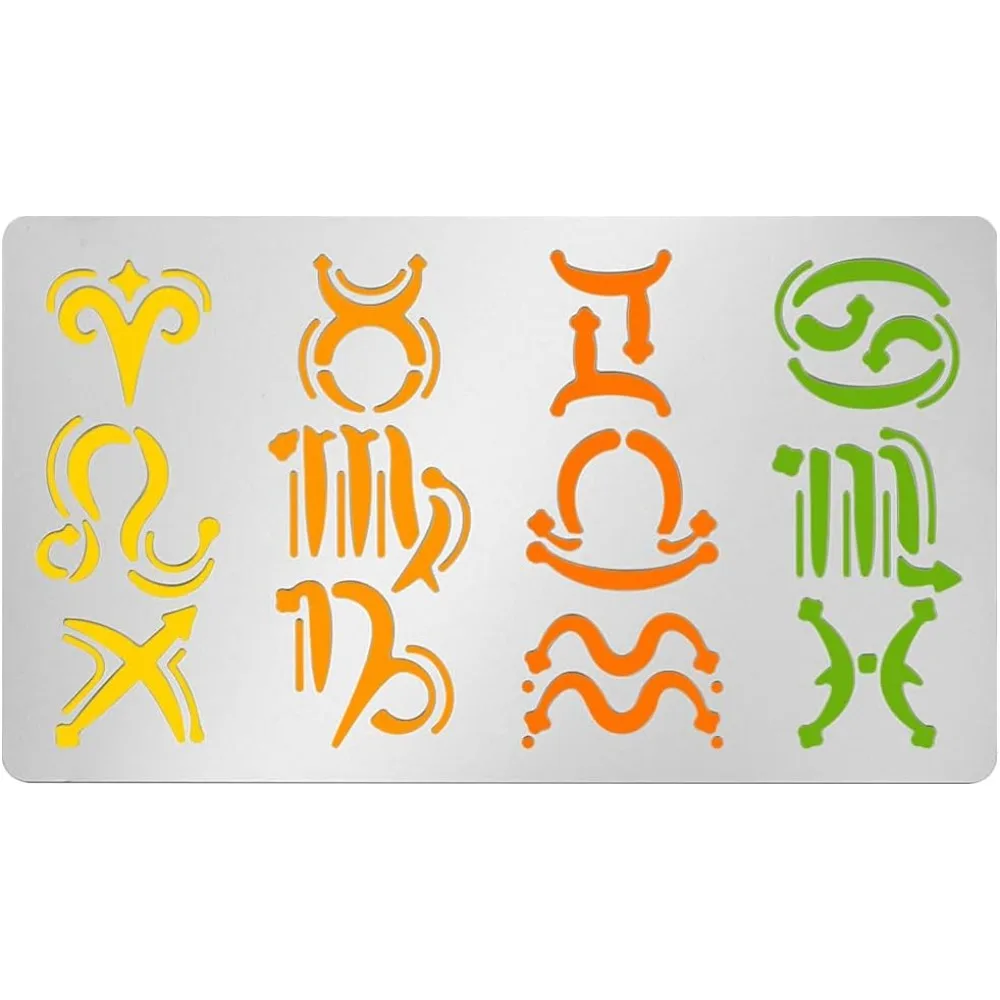 Metal Stencil for Craft 12 Zodiac Signs Stencils for Journaling Wood Burning Templates for Wood Carving Photo Frame Drawing