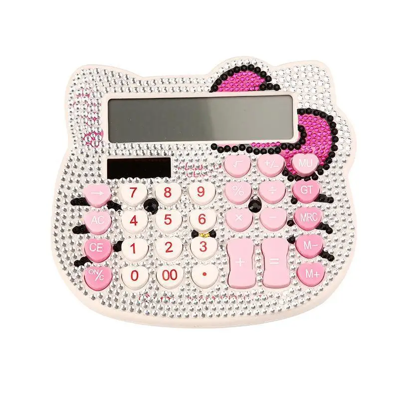 Sanrio Hello Kitty Calculator Crystal with Diamond Solar Energy Bow Tie Heart Button Diamond Durable Creativity Child Gift