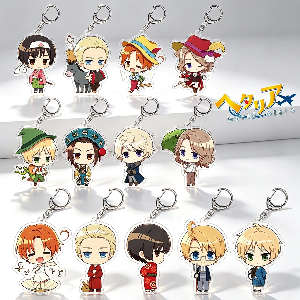 Llavero acrílico de Hetalia World Stars: Japón, Alemania, Italia, China, Rusia, España, Francia. Colgante con personajes de anime, ideal para cosplay y coleccionismo.