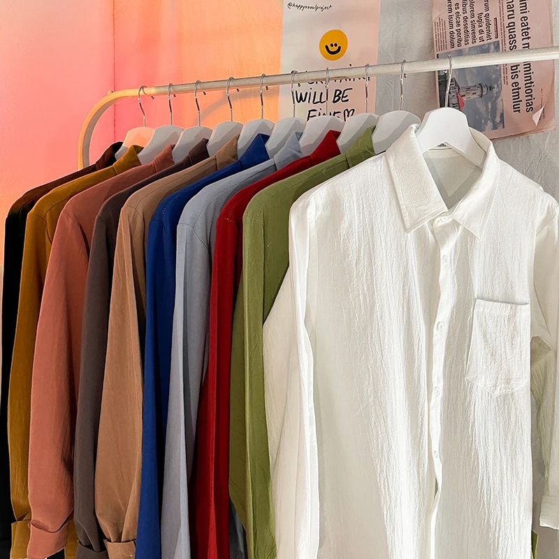 

Solid Color Shirt Beach Summer Long Sleeve Men's Shirts Harajuku Vintage Clothes Men Shirt Casual Shirts for Men Tops A29