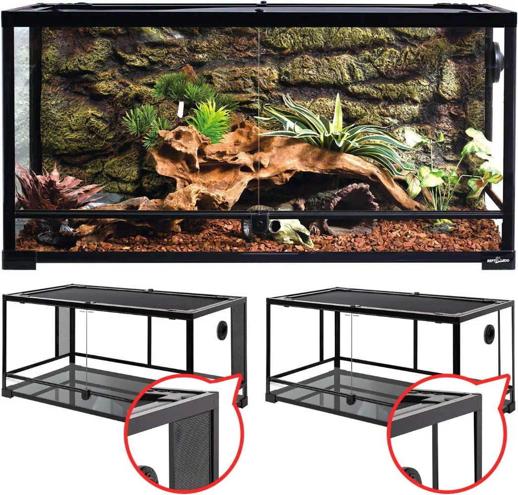 Large 34 Gallon Reptile Glass Tank Front Opening Double Hinge Door  Screen Ventilation Terrarium  Backgrounds not Include