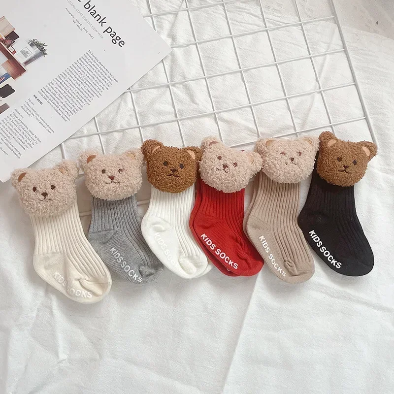 1 Pair Cute Cartoon Calf Sock for Infant Baby Boy Girl Lovely Bear Non-slip Floor Toddler Sock Spring Autumn Baby Girl Clothes