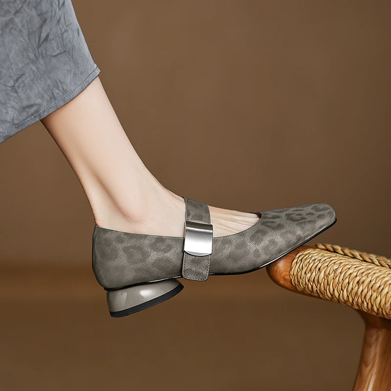 2026 new spring summer women pumps natural leather 22-25.5cm cowhide+pigskin square toe round heel leopard print women shoes