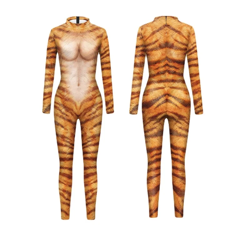 Vrouwen Mannen Dieren Tijger Hert Giraffe 3d Geprint Jumpsuit Volwassenen Halloween Cosplay Kostuum Voor Dansfeest Verkleden