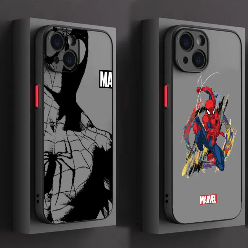 Avengers Spiderman For iPhone 15 14 13 12 11 Pro Max XS Max X XR 7 8 Plus 6S 5S Frosted Translucent Phone Case