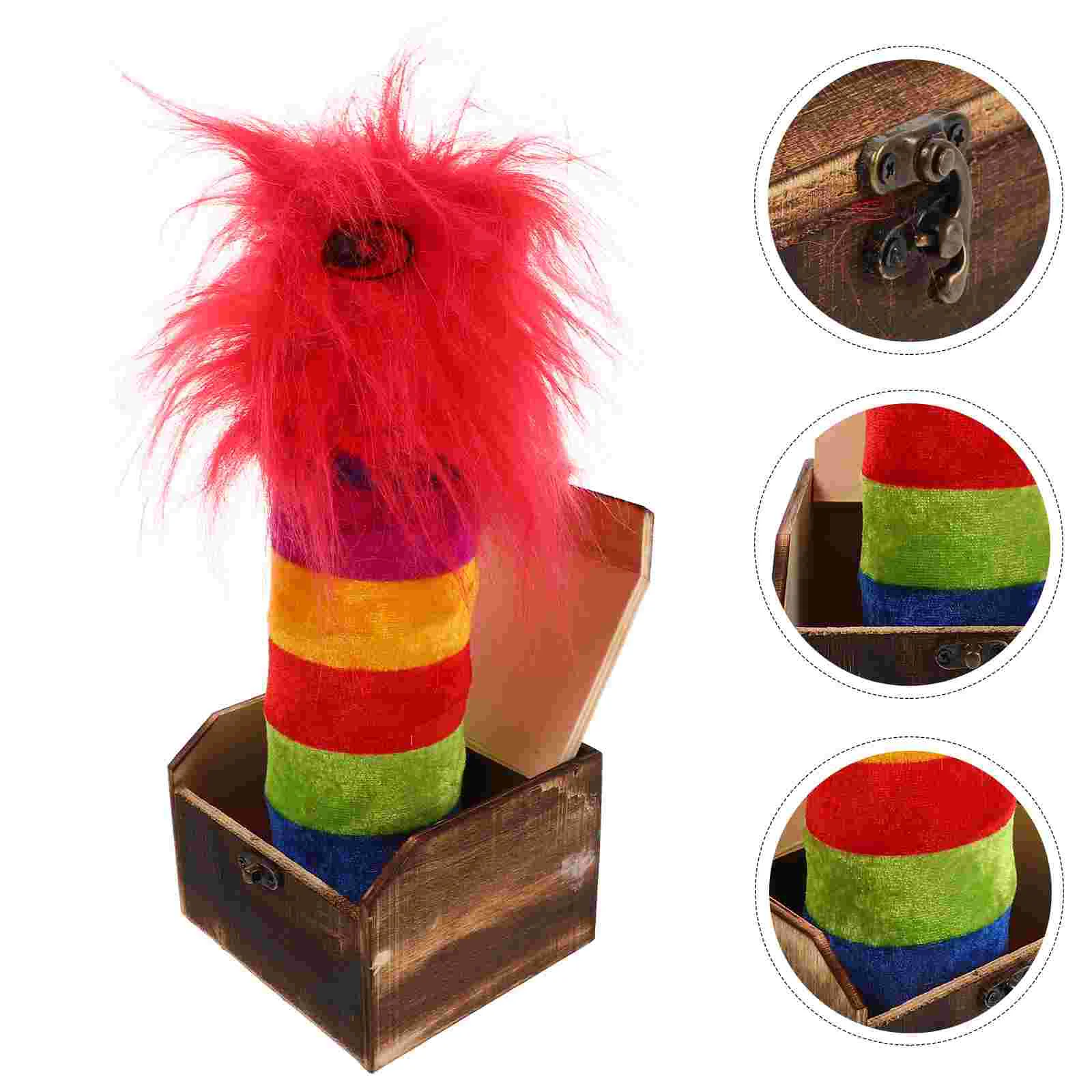 

1Pc Halloween Prank Scare Box Wooden Surprise Toy Horror Light Sound Red Hair Witch Trick Treat Without