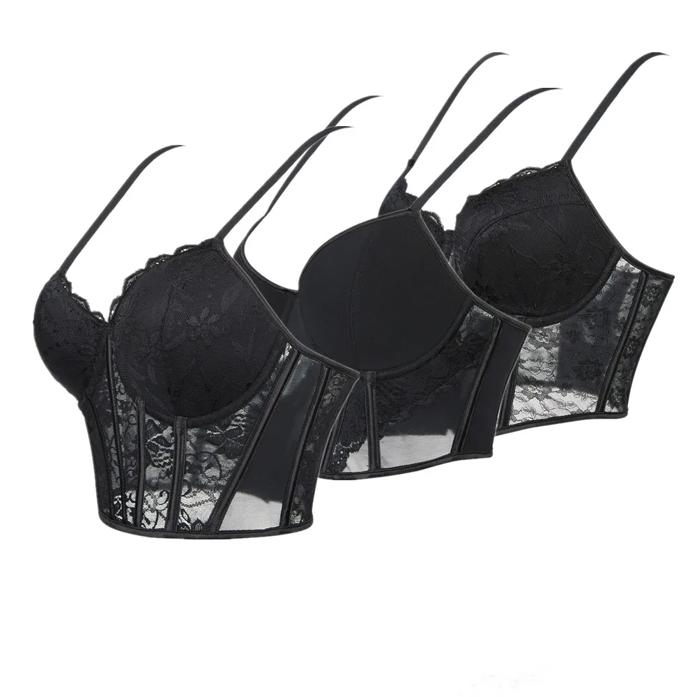 

Черный сексуальный кружевной сетчатый дышащий корсет, укороченный топ для похудения, формирователь на тонких бретельках, бюстье, жилет, женский камзол