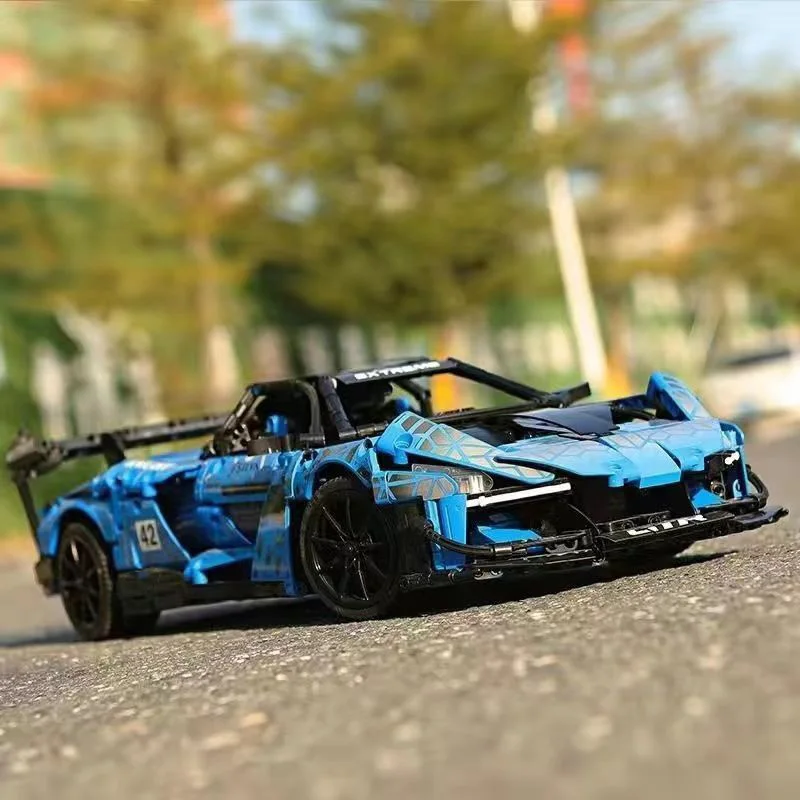 Blue Dark Knight sports car creative static model, high-difficulty assembly model, puzzle toy, birthday gift