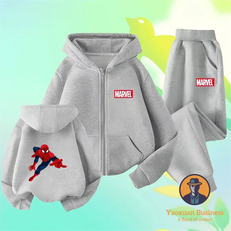 

New Arrival Marvel Series Girls Children Boys Zip Up Hoodie Set Cute Printed Cartoon Windproof Warm Autumn Winter Stylish
