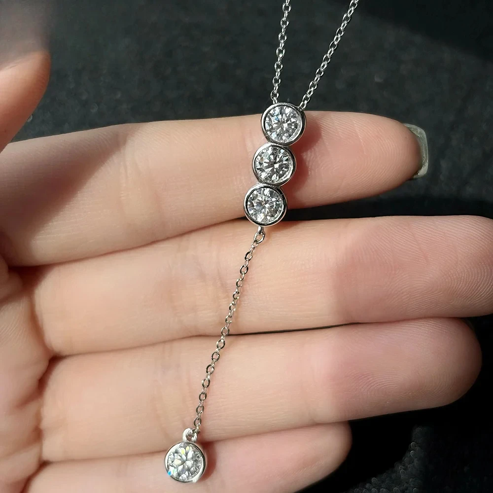 

3MM 5MM Full Moissanite Bubble Necklace For Women 100% 925 Sterling Silver 45cm Chains Wedding Party Charm Jewelry Gift