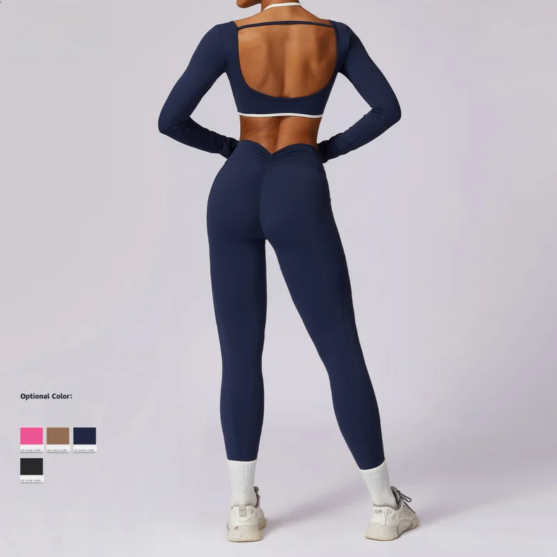 FUBEIKE 2 Pcs Set Spring Fashion Contrast Color Seamless Beauty Back Yoga Clothes One Shoulder Bra Sports Shorts Leggings Suits