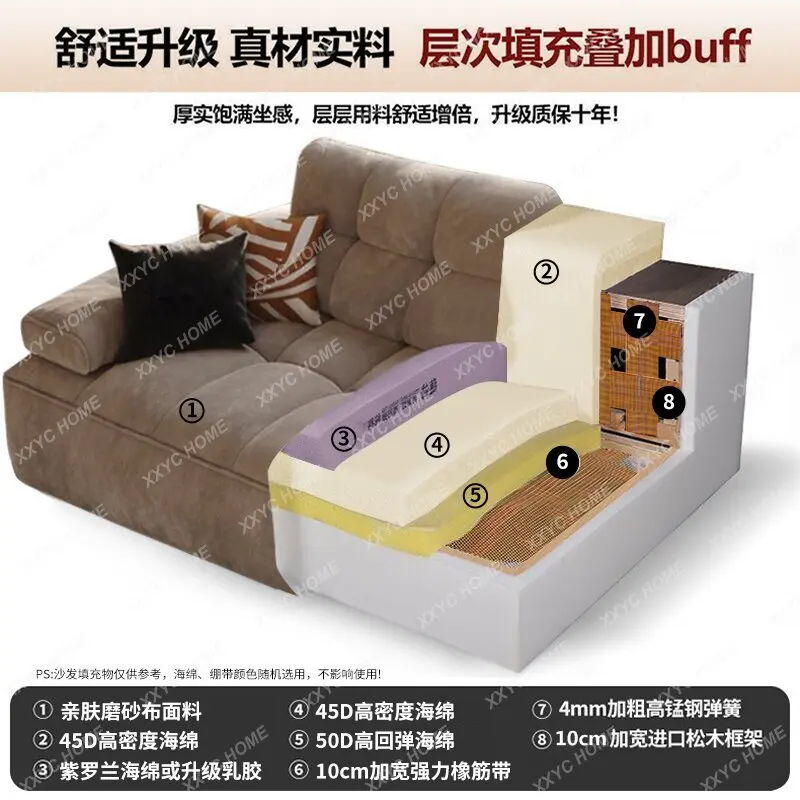 LX matte fabric straight row sofa large seat deep  minimalist adjustable backrest cat paw cloth  sectional sofa