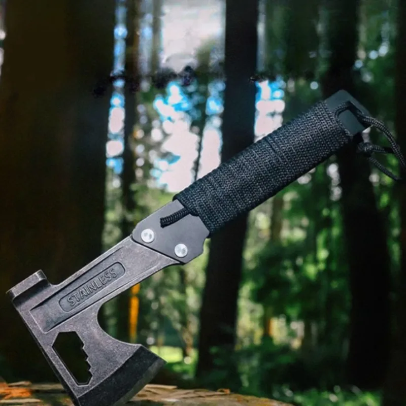 

Stainless Steel Outdoor Camping Split Firewood Axe Multi-functional Hammer Axe High Hardness Anti-slip Rope Winding Handle Tools