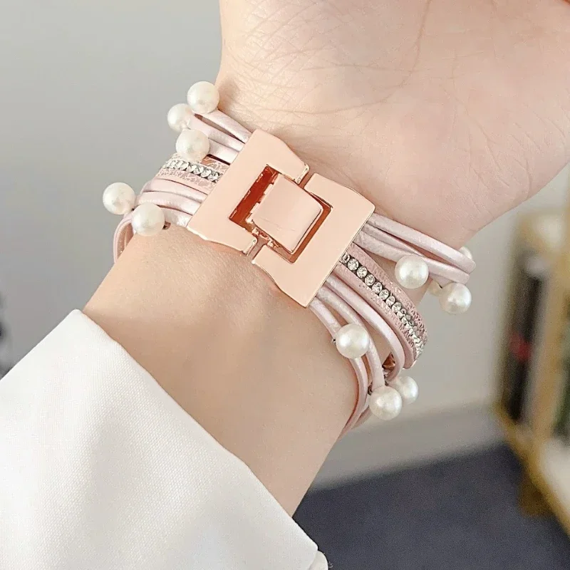 Women Leather Bracelet For Apple Watch Band Ultra 2 1 49mm 45mm Jewelry Strap For Iwatch Series 9 7 8 6 SE 5 4 3 40mm 41mm 44mm