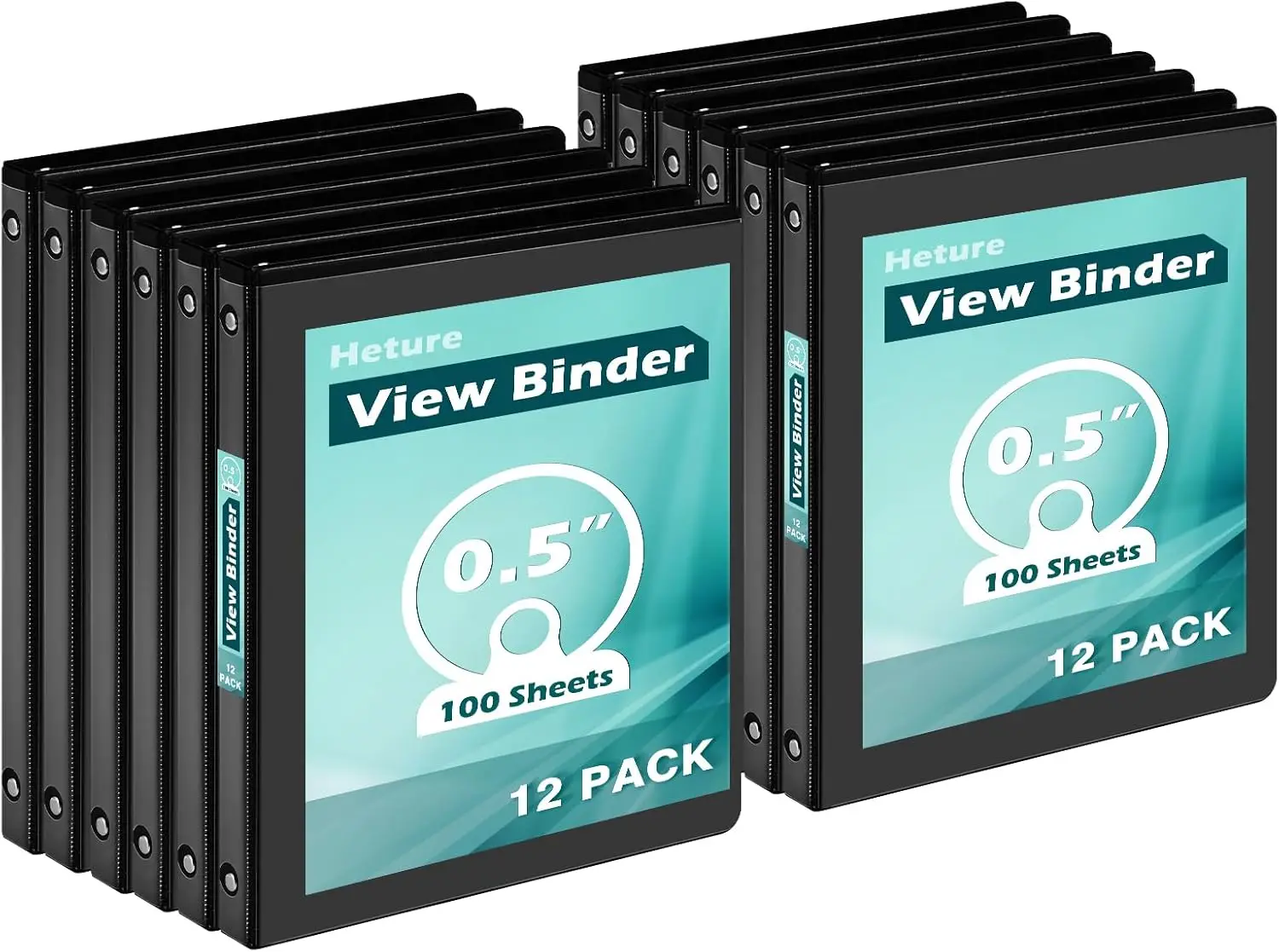 

12 Pack 0.5" Round Ring Binders, Clear View Covers, Holds 100 Sheets, PVC-Free, for Office School Home