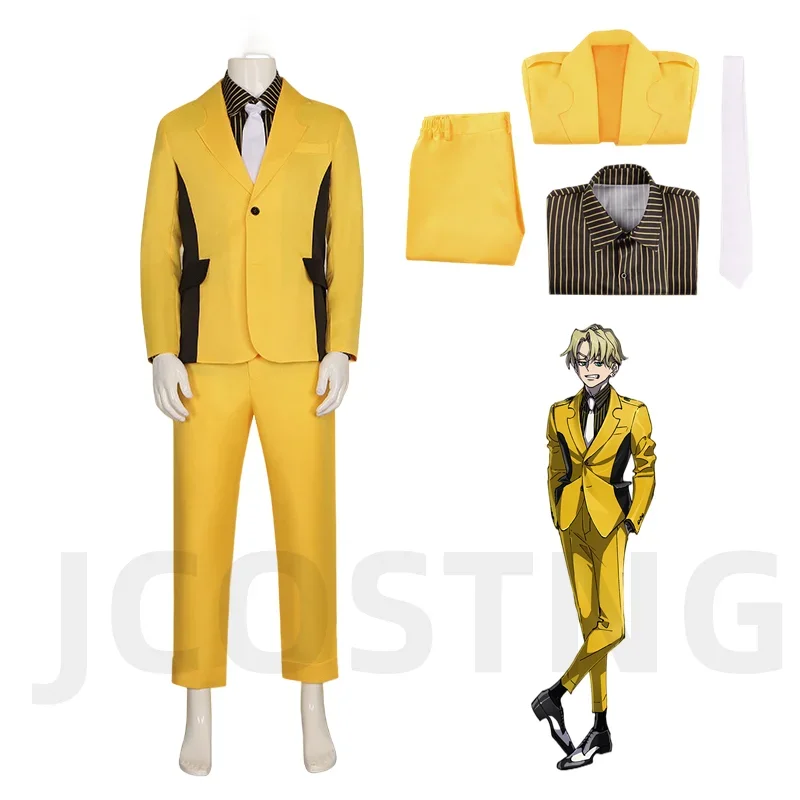 Anime Halloween Party Cosplay Csotume High Card Finn Oldman Yellow Suit Shirt Tie Unisex Adult Kid Stage Performance Uniform