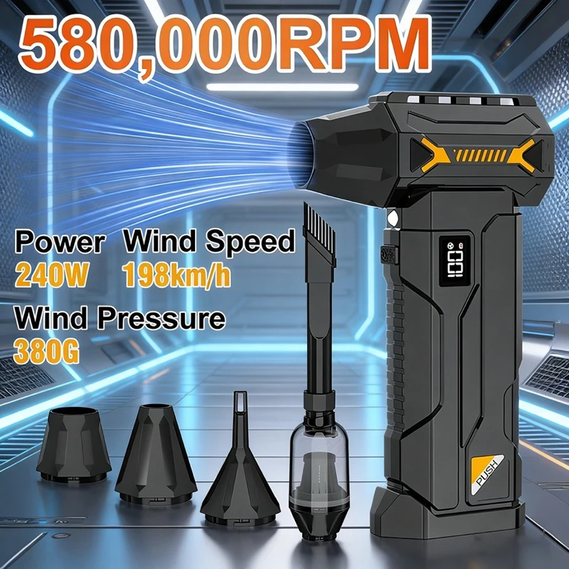 

Мощный турбовентилятор 580000 об/мин, беспроводной пылесос, электрический снегоуборщик, сила обдува 380 г, LED-подсветка, для чистки автомобиля