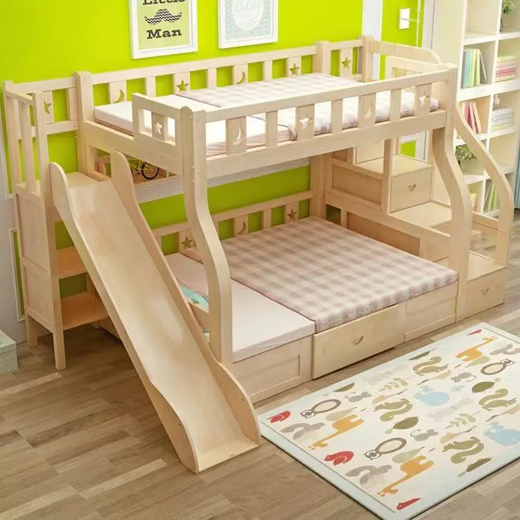 Multifunction Convertible Wood Kids Children's Bunk Bed With Study Desk Slide Wooden Big Storage Drawers Bunk Bedpromote sales
